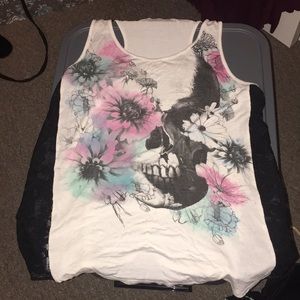 Cream with skull and flowers with lace sides.